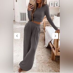 Elegant Charcoal Wide Leg Pants and Long Sleeve top set